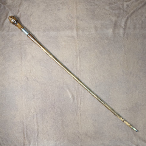 1897年 ステッキ 杖 彫刻ロンデルハンドル 純銀装飾 88cm